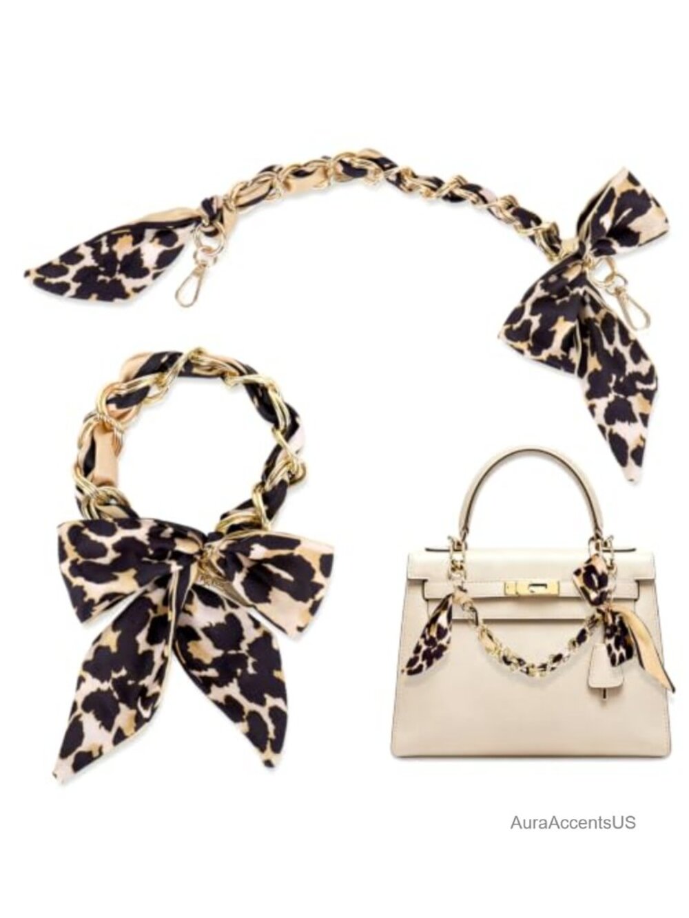16.5 inch Leopard Print Purse Chain Strap Extender with Bow - Bag Decor